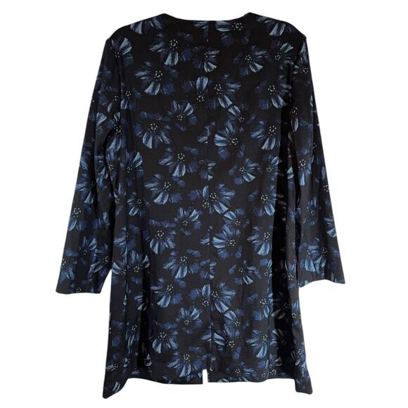 Alfani Black Navy Floral Longline Collarless Zip Front Jacket Large Work Career - Picture 3 of 7